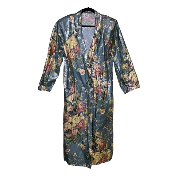 Nordic House Designs NYC Vintage Rain Coat Coated Canvas One Size Blue Floral - Picture 1 of 13